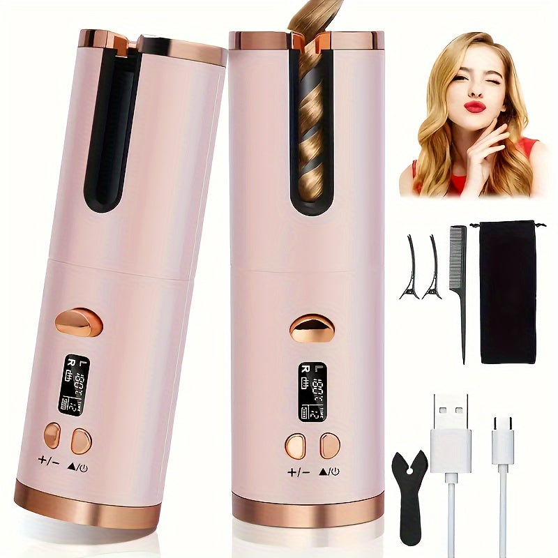 5 Heat Settings Auto-Curler for Luscious Locks - Ceramic, Anti-Scald, Tangle-Free, Quick Charge USB Rechargeable Lithium Battery - Perfect for Styling, Special Occasions, and as an Elegant Gift with Luxurious Gift Box Include