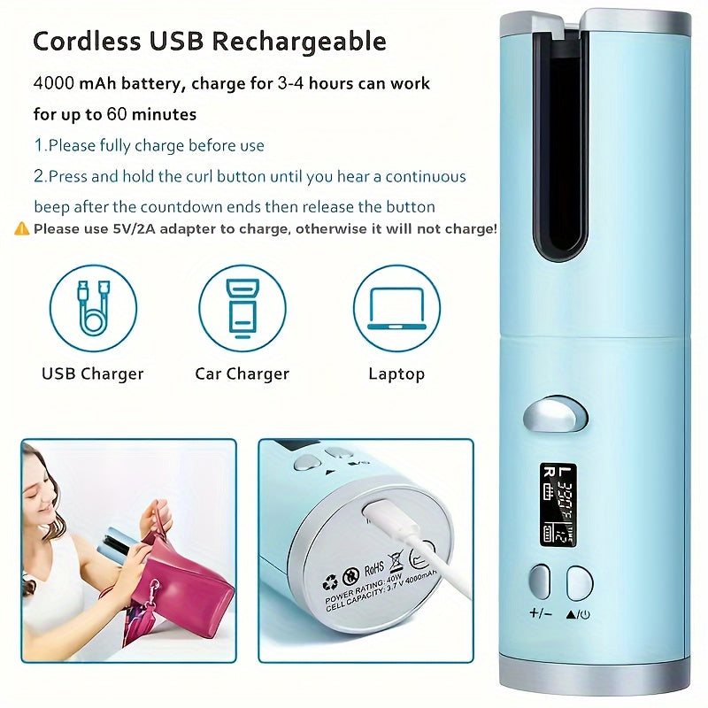 5 Heat Settings Auto-Curler for Luscious Locks - Ceramic, Anti-Scald, Tangle-Free, Quick Charge USB Rechargeable Lithium Battery - Perfect for Styling, Special Occasions, and as an Elegant Gift with Luxurious Gift Box Include