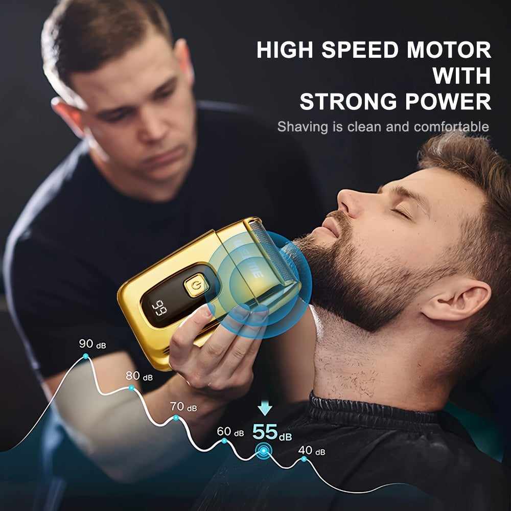 3pcs/set Professional Golden Hair Clipper And Trimmer Set For Men - USB Rechargeable Haircut Kit With LCD Display, Including Electric Shaver, T-Blade Trimmer, 8pcs Limit Combs, 3pcs USB Cables, 3pcs Cleaning Brushes, And Comb