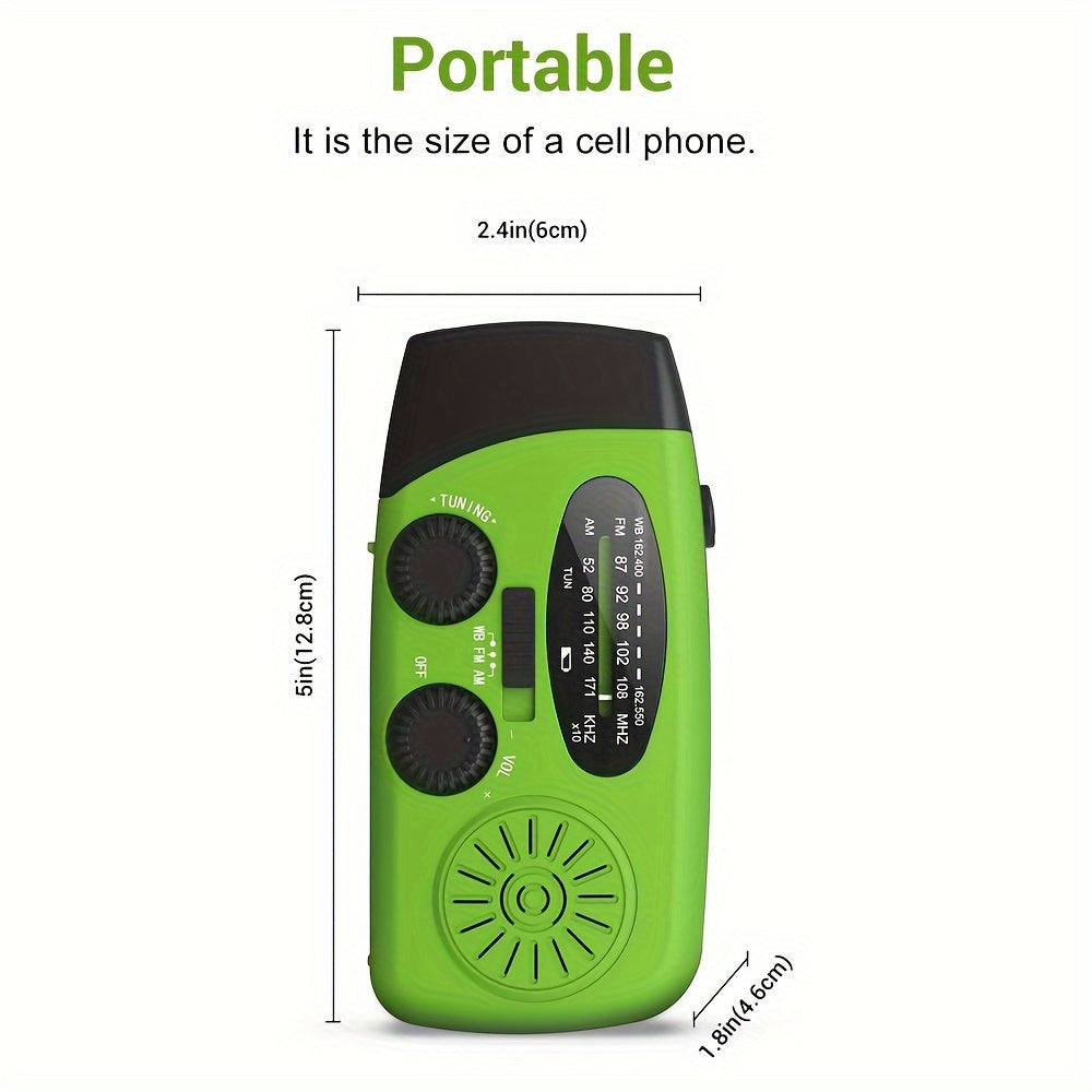 Portable Emergency Radio with Power Bank, 2000mAh Lithium Battery, AM/FM/NOAA Weather Band, Hand Crank & Solar Charging, USB Rechargeable, 3 LED Flashlight, Non-Waterproof, for Indoor Outdoor Camping