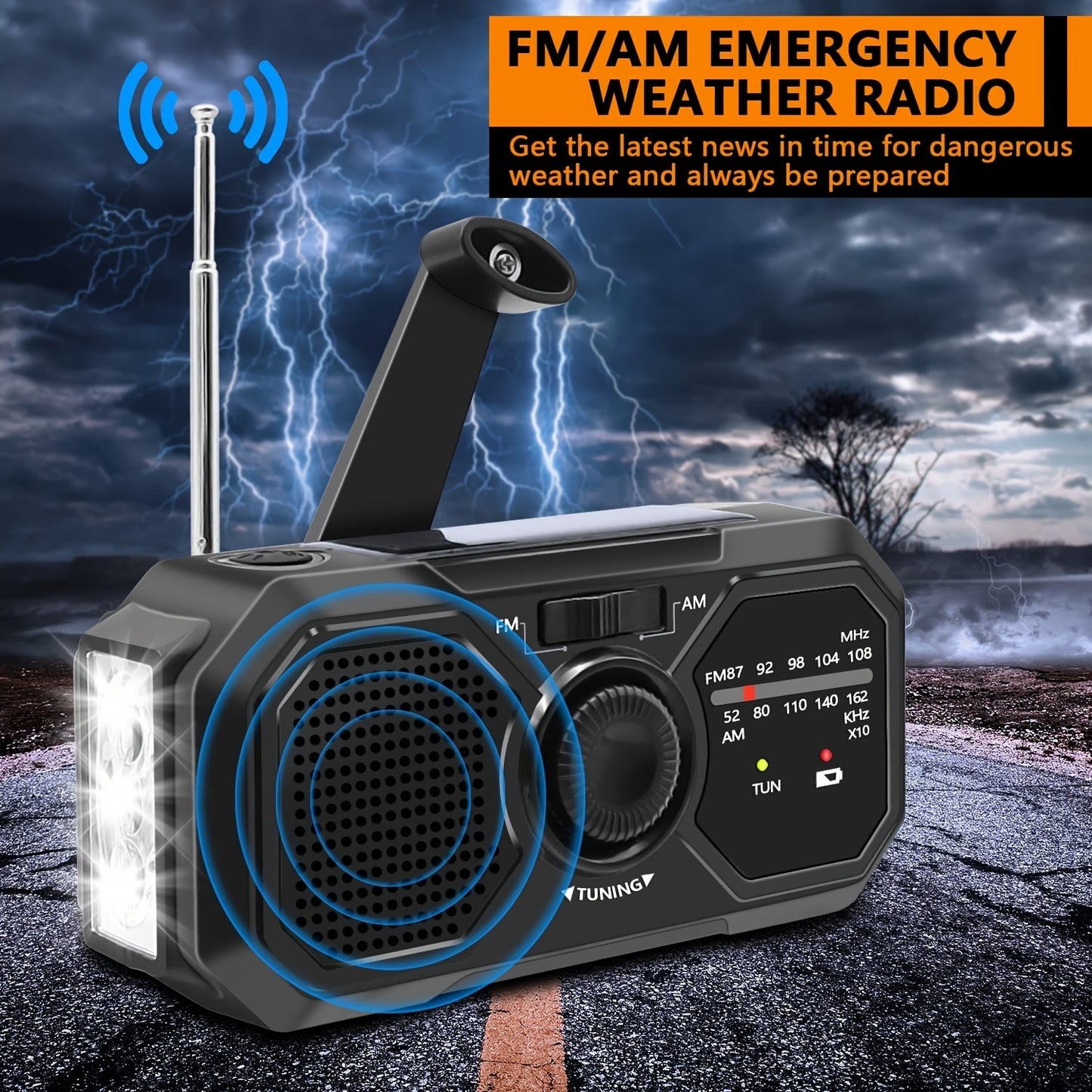 Emergency Crank Weather Radio Emergency AM/FM Radio With Flashlight/emergency Charging/solar Charging, Portable Radio