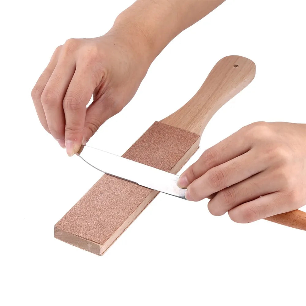 STONEGO Wooden Handle Leather Sharpening Strop Handmade Razor Polishing Board For Razor Knives Double Sided Home Sharpening Tool