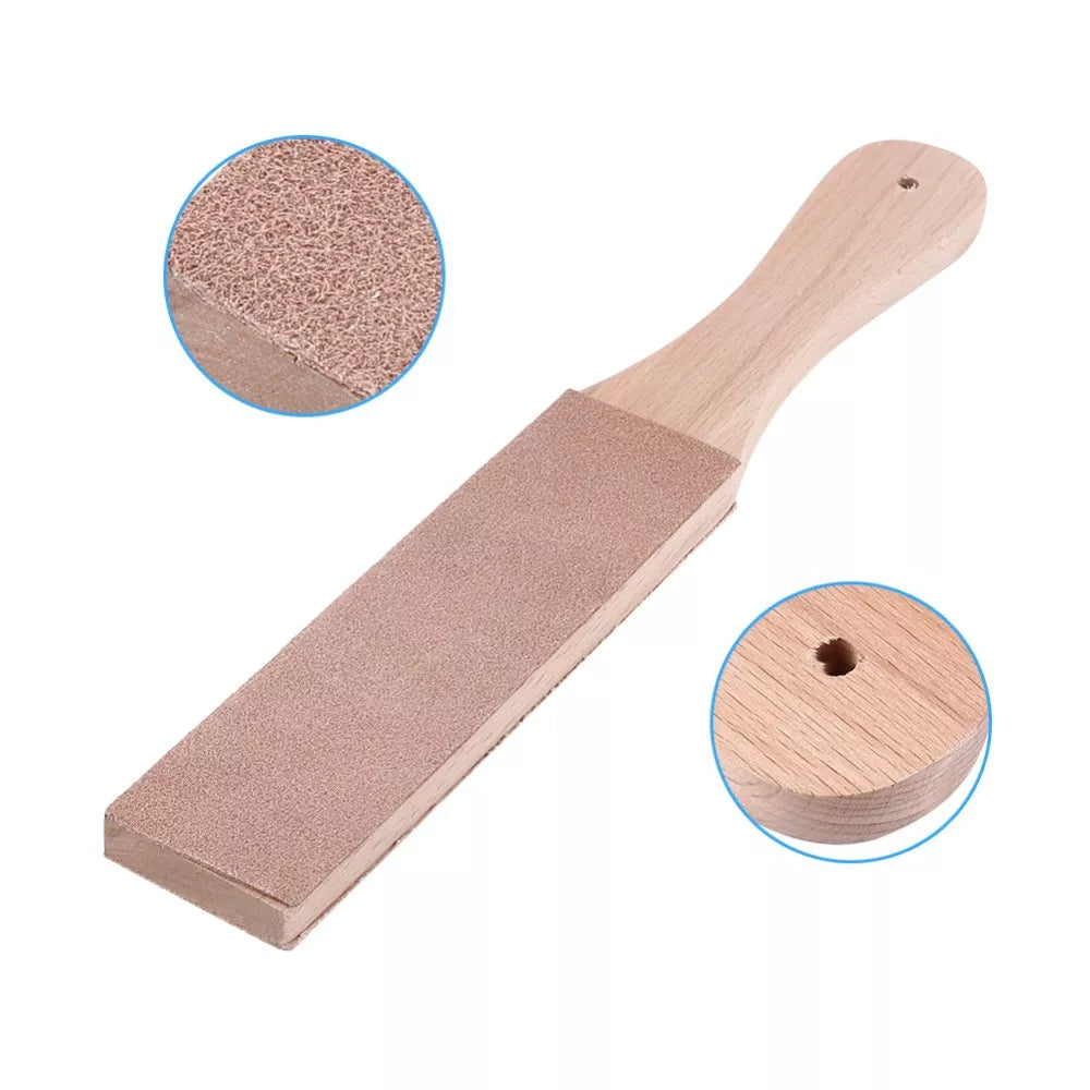 STONEGO Wooden Handle Leather Sharpening Strop Handmade Razor Polishing Board For Razor Knives Double Sided Home Sharpening Tool
