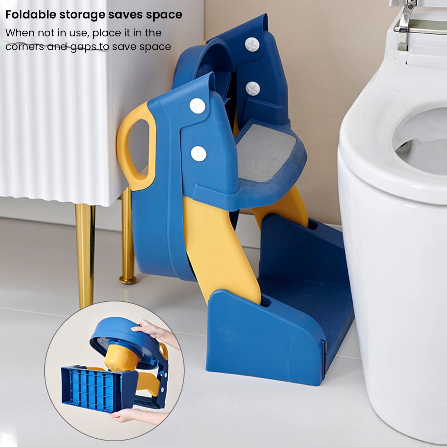Children's Toilet Seat Stairway Folding Rack Step Stool Stair Child Step Seat Ring Baby Potty Toilet Training Chair with PU Mat