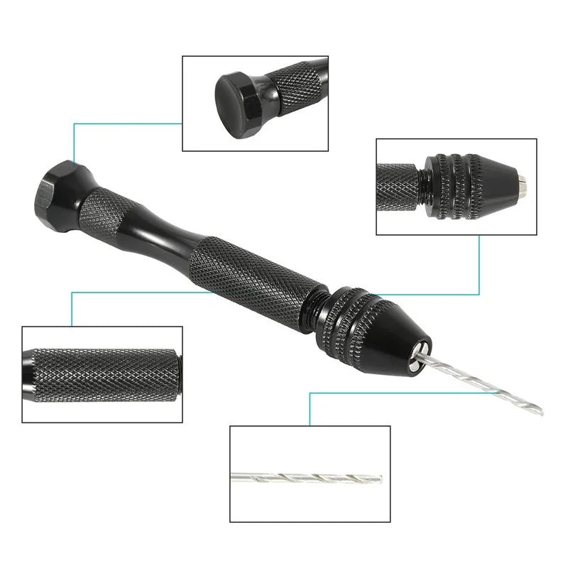 Mini Micro Aluminum Hand Drill With Keyless Chuck HSS Steel Twist Drill Bit Woodworking Drilling Rotary Tools Hand Drill Manual