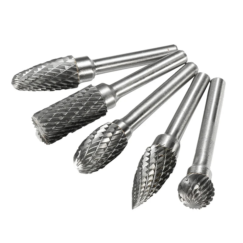5pcs Double Groove Rotary File 6×10mm Grinding Head Tungsten Carbide Burr Milling Cutter Drill Bit Set Finishing Metal Mould