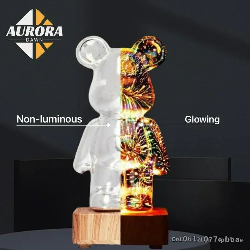 LED 3D Bear Firework Night Light USB Projector Lamp Color Changeable Ambient Lamp Suitable for Children Room Bedroom Decoration
