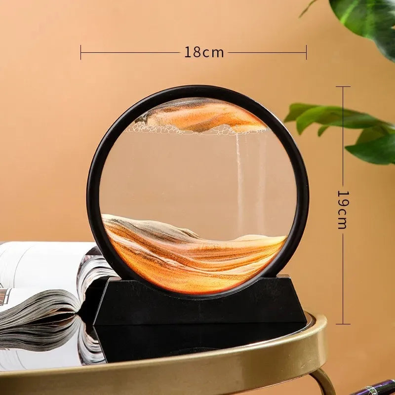 3D Zandloper Drijfzand Bewegend Zand Kunst Foto Rond Glas Diepzee Zandlandschap Ambacht Vloeiende Schilderij Kantoor Thuis