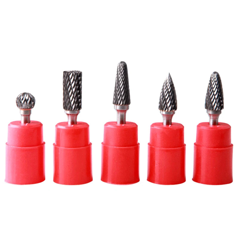5pcs Double Groove Rotary File 6×10mm Grinding Head Tungsten Carbide Burr Milling Cutter Drill Bit Set Finishing Metal Mould