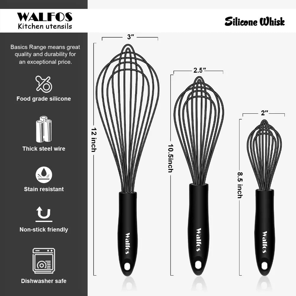 WALFOS 1pcs/3set Multifunctional Rotating Manual Whisk Mixer Mini Plastic Kitchen Whisk Baking Tool Silicone Whisk