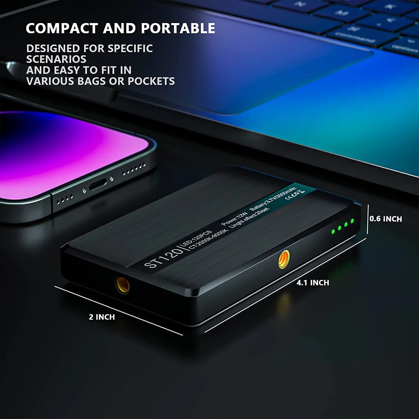 120 LED High Power Rechargeable Clip Fill Video Light with Front & Back Clip Adjusted 3 Light Modes for Phone iPad