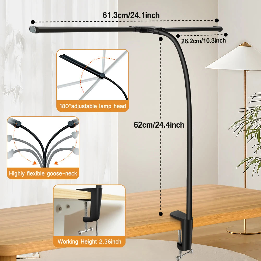 Double Head LED Desk Lamp Dimmable Computer Monitor Light USB Table Lamps Reading Lights Eye Protection 3 Color Mode For Office