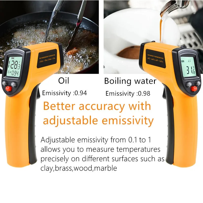 Digital Infrared Thermometer Laser Temperature Meter Non-contact Pyrometer Imager Hygrometer IR Termometro Color LCD Light Alarm