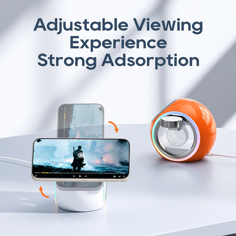 KUULAA 3 in 1 Wireless Charging Stand for iPhone 15 4 Color Changing LED Light Magnetic Wireless Charger for AirPods/Watch