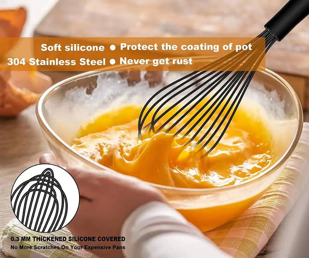 WALFOS 1pcs/3set Multifunctional Rotating Manual Whisk Mixer Mini Plastic Kitchen Whisk Baking Tool Silicone Whisk