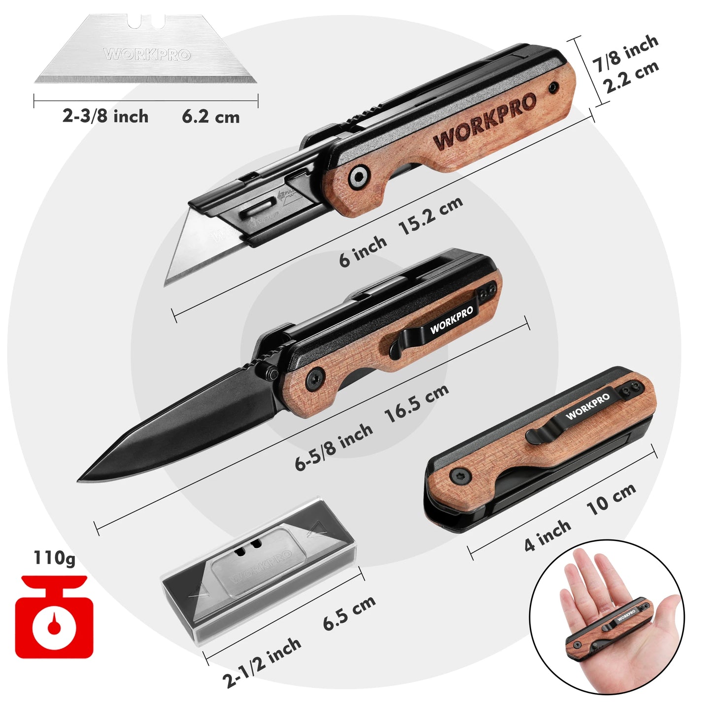 WORKPRO Multifunction Folding Knife Portable Pocket Knife Electrician Utility Knife With 10PC Blades Paper Cutter DIY Hand Tools