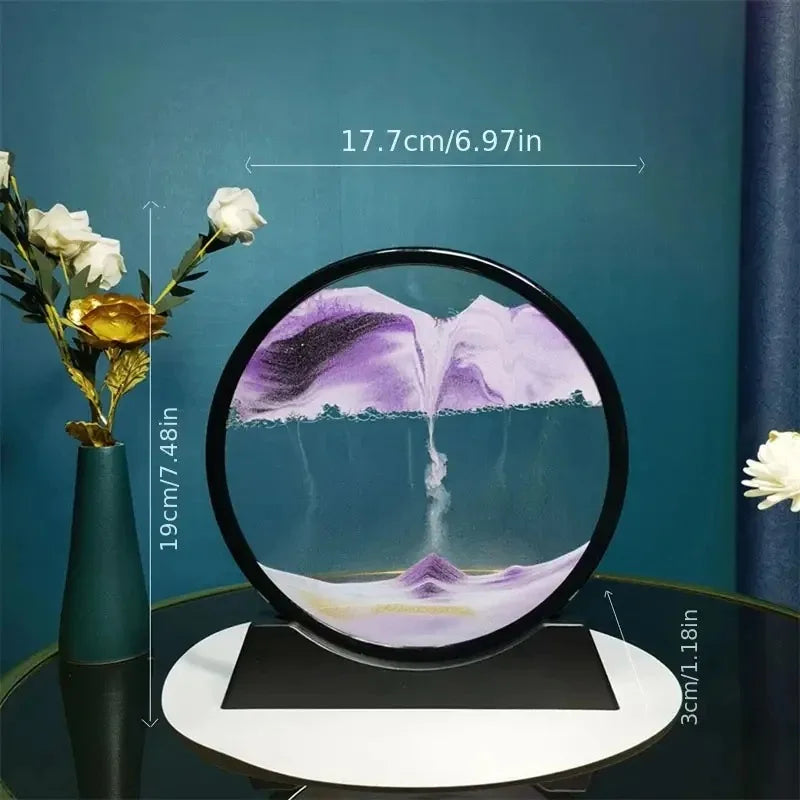 3D Zandloper Drijfzand Bewegend Zand Kunst Foto Rond Glas Diepzee Zandlandschap Ambacht Vloeiende Schilderij Kantoor Thuis