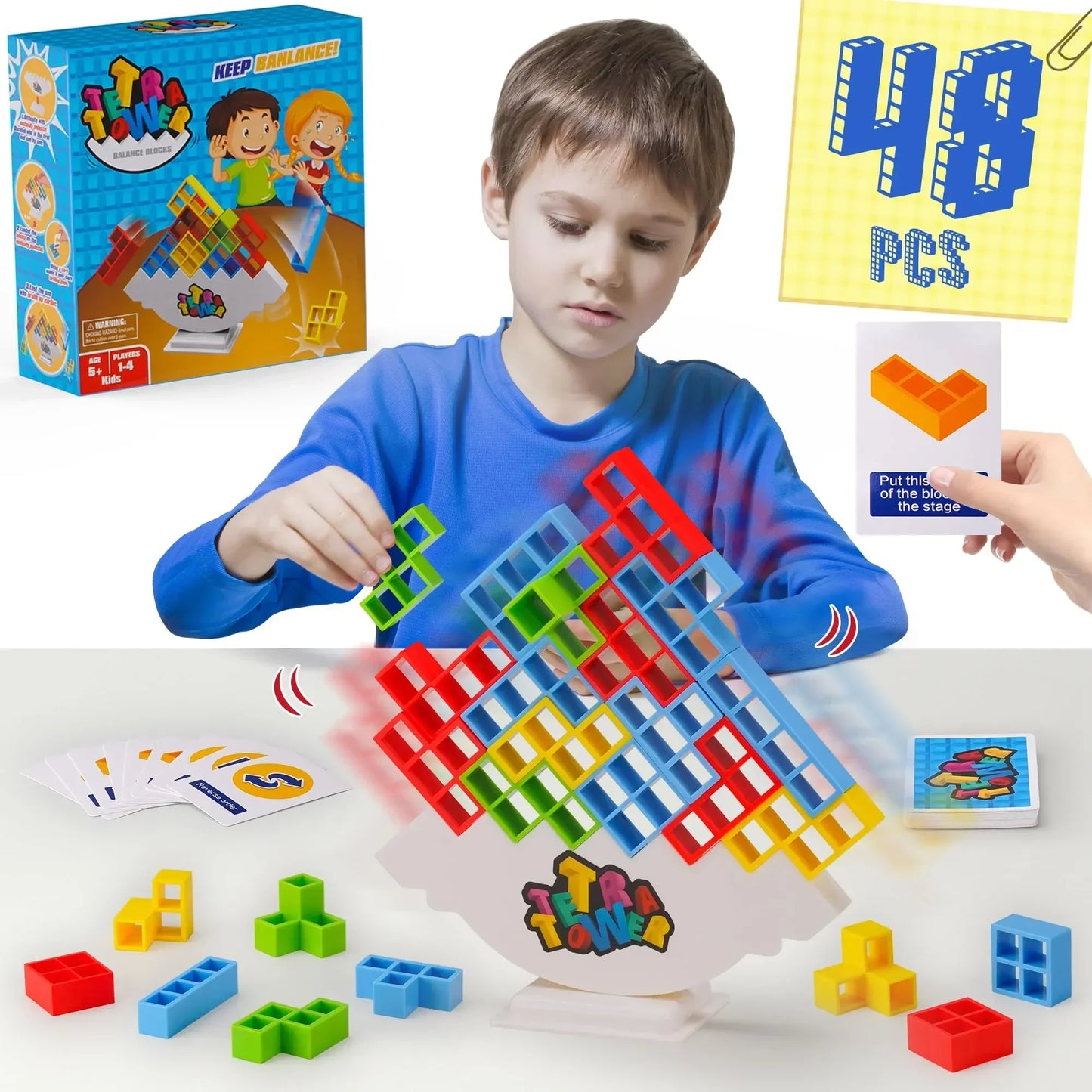 48 Blocks Building Block Brick Toy Balance Stacked Tetra Tower Game Swing High Russian Building Blocks Stack Kid Desktop Toy