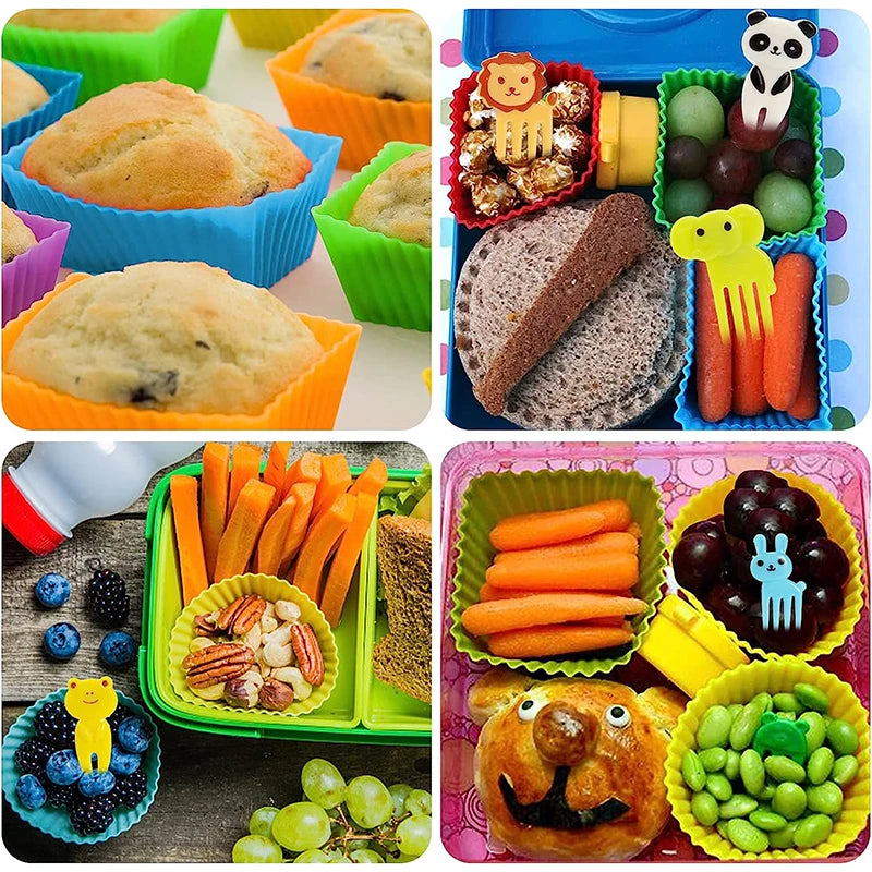 Cute Mini Food Picks Children Animal Toddler Cartoon Snack Cake Dessert Food Fruit Forks With Cutter Silicone Lunch Box Dividers