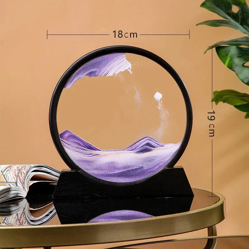 3D Zandloper Drijfzand Bewegend Zand Kunst Foto Rond Glas Diepzee Zandlandschap Ambacht Vloeiende Schilderij Kantoor Thuis
