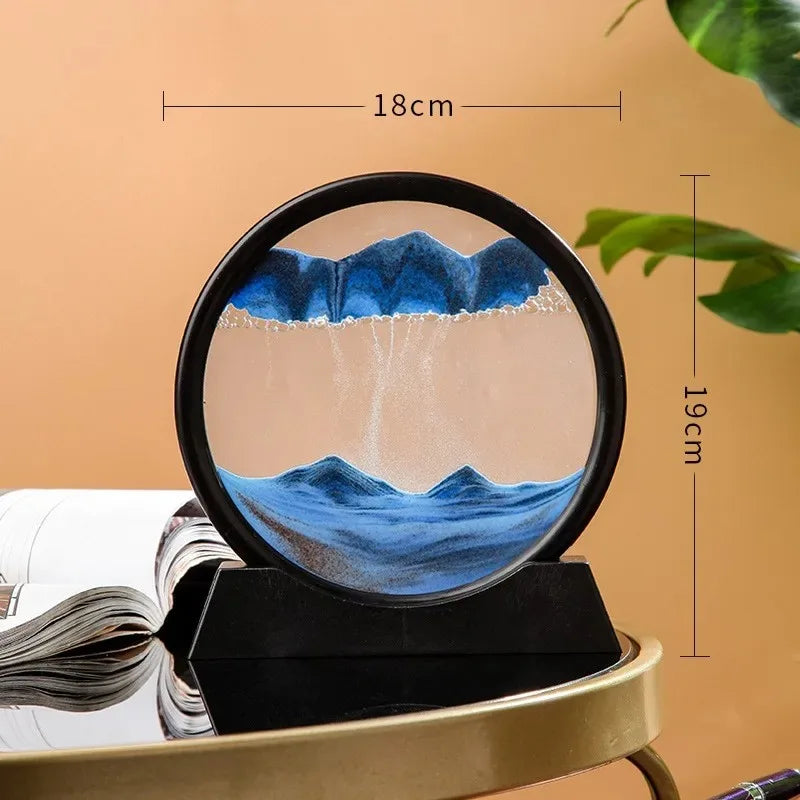 3D Zandloper Drijfzand Bewegend Zand Kunst Foto Rond Glas Diepzee Zandlandschap Ambacht Vloeiende Schilderij Kantoor Thuis