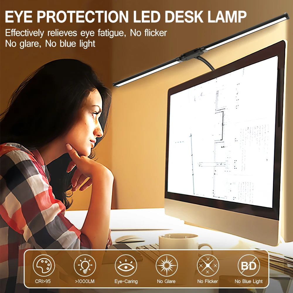 Double Head LED Desk Lamp Dimmable Computer Monitor Light USB Table Lamps Reading Lights Eye Protection 3 Color Mode For Office