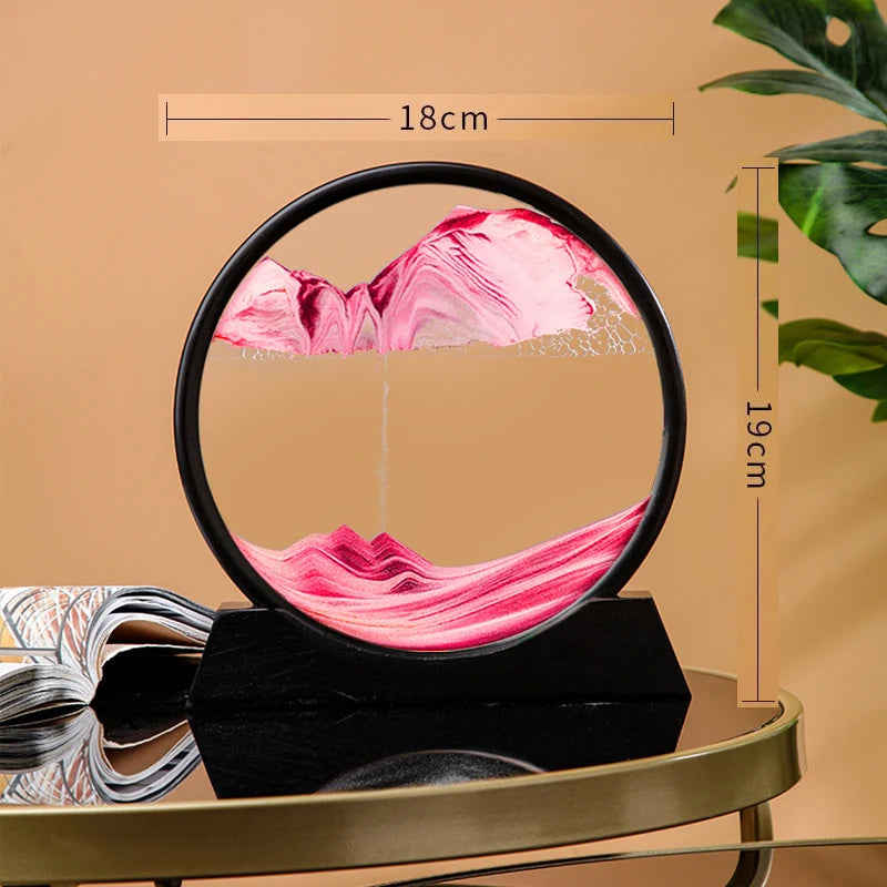 3D Zandloper Drijfzand Bewegend Zand Kunst Foto Rond Glas Diepzee Zandlandschap Ambacht Vloeiende Schilderij Kantoor Thuis