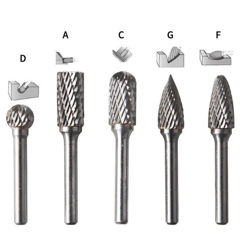 5pcs Double Groove Rotary File 6×10mm Grinding Head Tungsten Carbide Burr Milling Cutter Drill Bit Set Finishing Metal Mould