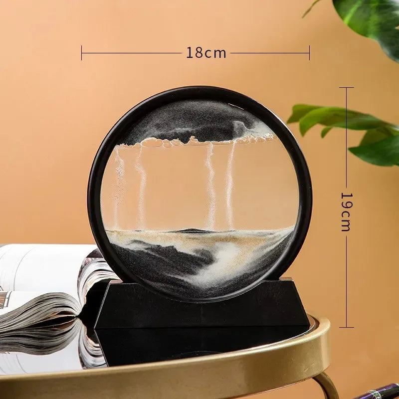 3D Zandloper Drijfzand Bewegend Zand Kunst Foto Rond Glas Diepzee Zandlandschap Ambacht Vloeiende Schilderij Kantoor Thuis