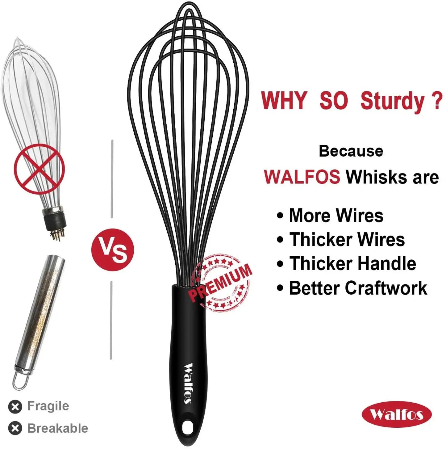 WALFOS 1pcs/3set Multifunctional Rotating Manual Whisk Mixer Mini Plastic Kitchen Whisk Baking Tool Silicone Whisk