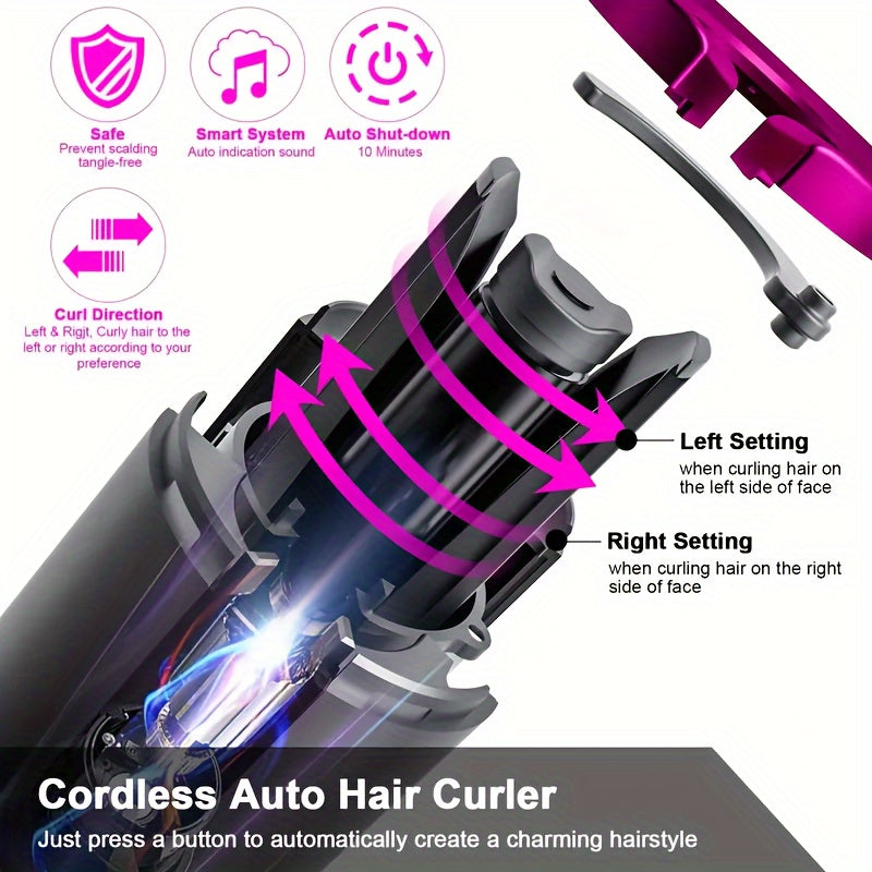 5 Heat Settings Auto-Curler for Luscious Locks - Ceramic, Anti-Scald, Tangle-Free, Quick Charge USB Rechargeable Lithium Battery - Perfect for Styling, Special Occasions, and as an Elegant Gift with Luxurious Gift Box Include