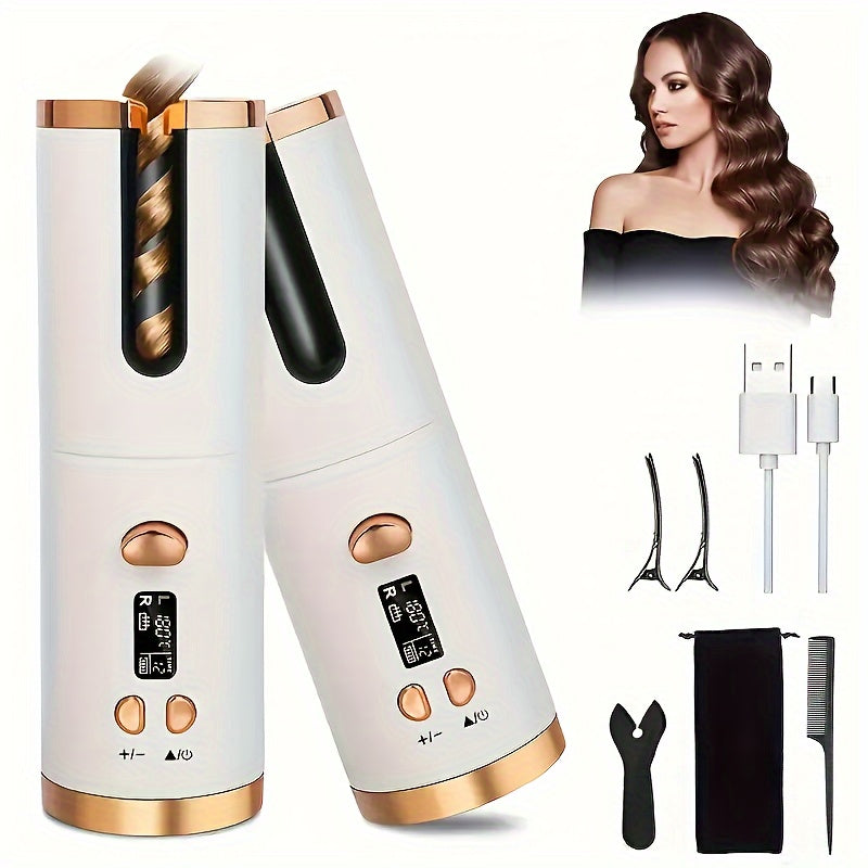 5 Heat Settings Auto-Curler for Luscious Locks - Ceramic, Anti-Scald, Tangle-Free, Quick Charge USB Rechargeable Lithium Battery - Perfect for Styling, Special Occasions, and as an Elegant Gift with Luxurious Gift Box Include