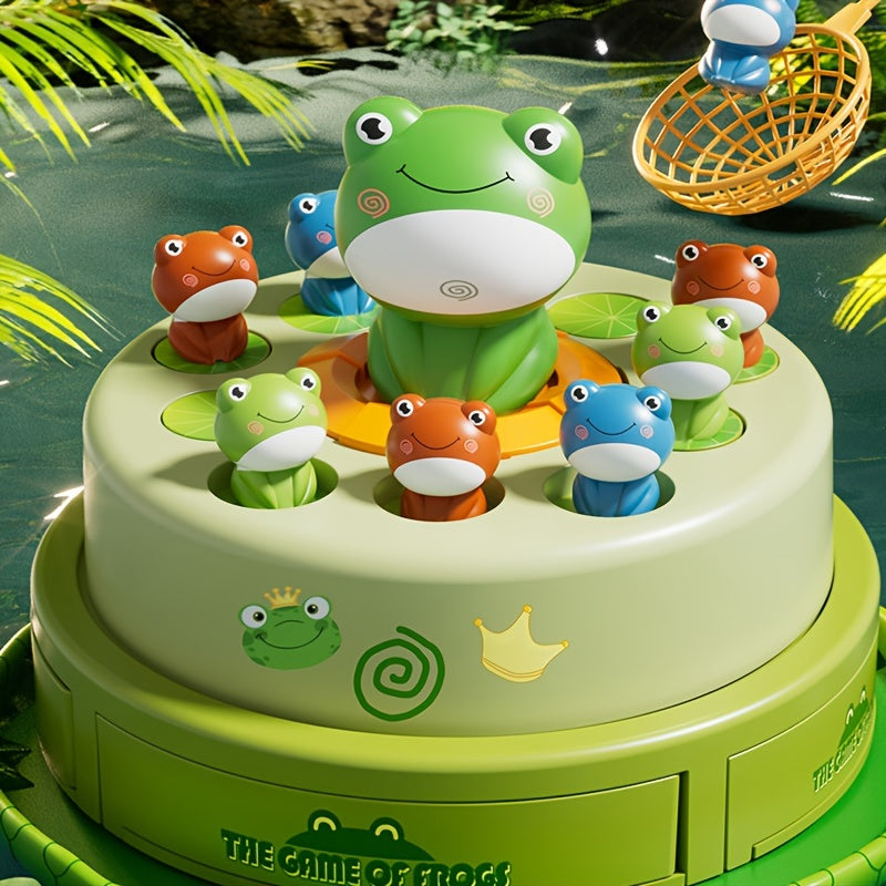 [Engaging Toy] Colorful Youngsters' Frog Catapult Game - Interactive Green Plastic Toy with Cartoon Jumping Frogs, Flashing Lights & Sounds for Focus Training, Frog Gifts
