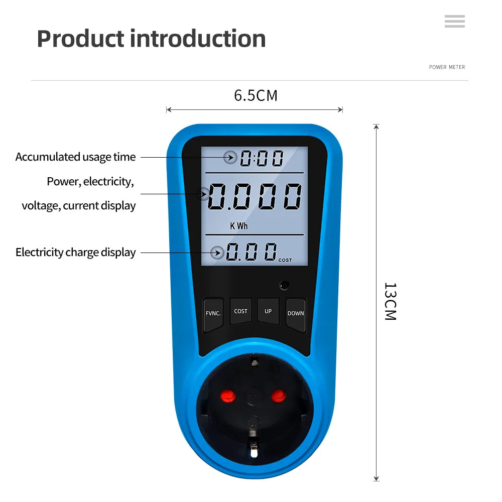 Digital Current Meter AC 230V Power Meter Voltmeter Time Watt Power Energy Tester 50Hz Socket Analyzer EU US UK AU FR BR IT Plug