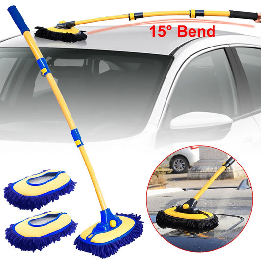 Car Cleaning Brush Car Wash Brush Telescopic Long Handle Mop Chenille Broom Detailing Adjustable Super Absorbent Auto Accessory