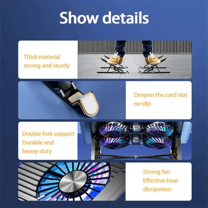PC Laptop Radiator Stand 2/4 Silent Fan Folding Computer Cooling Fan Heatsink Portable Height Adjustable Laptop Stand 11-17.3