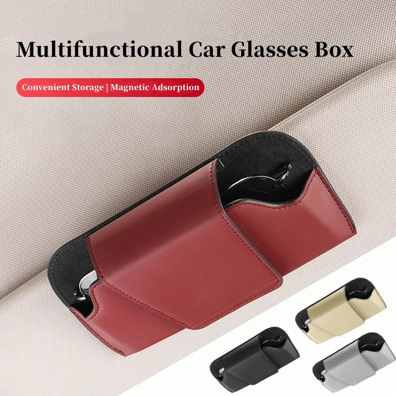 Car Glasses Case Auto Sun Visor Leather Glasses Holder Sunglasses Clip Card Ticket Holder Multi-Function Car Interior Storage