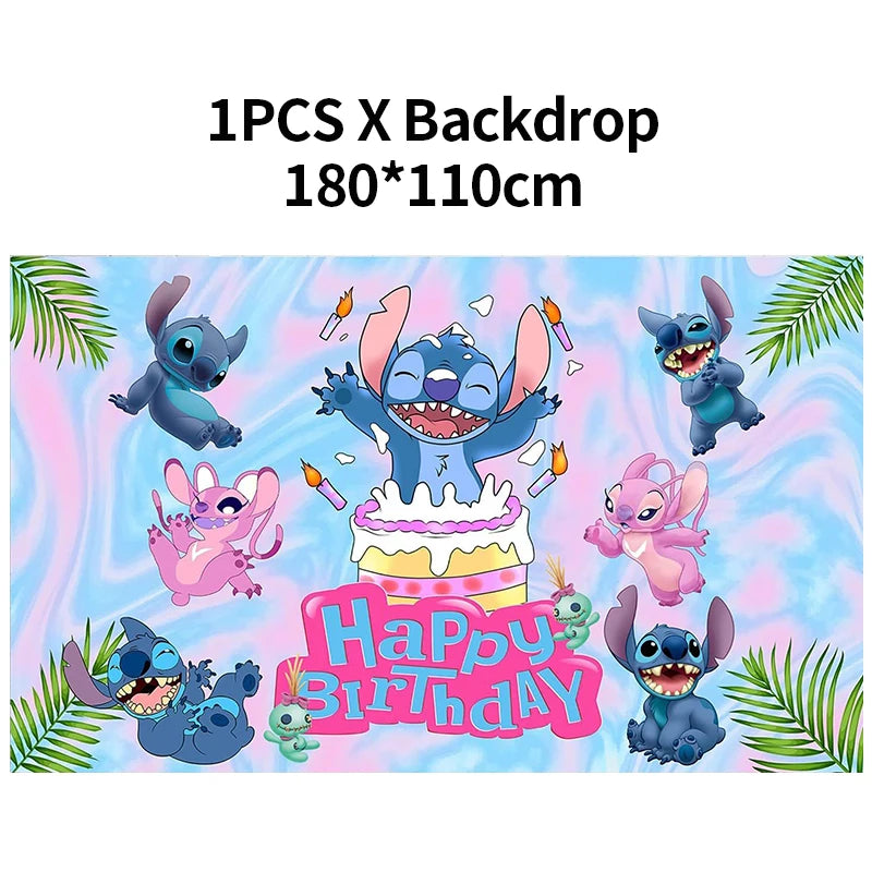 Stitch Birthday Party Decorations For Kids Toy Aluminum Foil Latex Balloons Disposable Tableware Backdrop Baby Shower Supplies