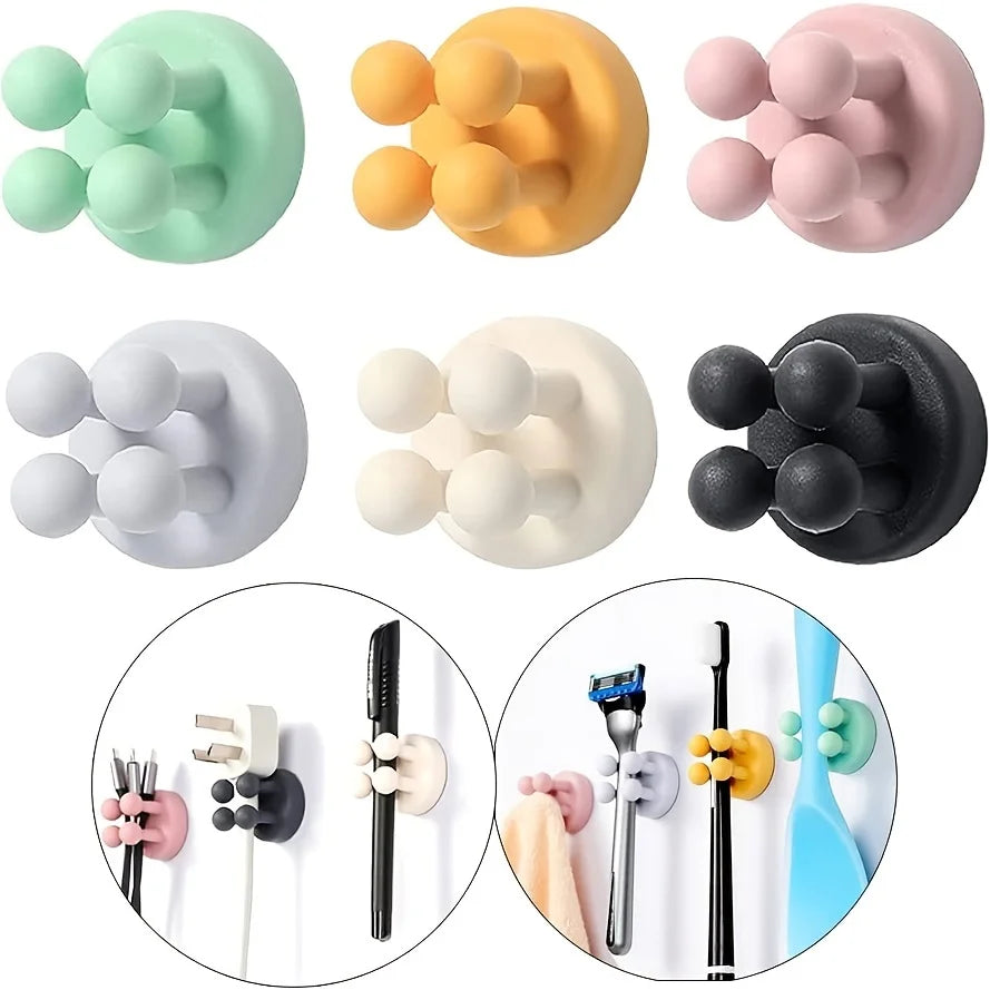 3pcs Adhesive Silicone Toothbrush Holders Wall Mounted Hanging Towels Keys Cables and Cords Kitchen and Bathroom Organization