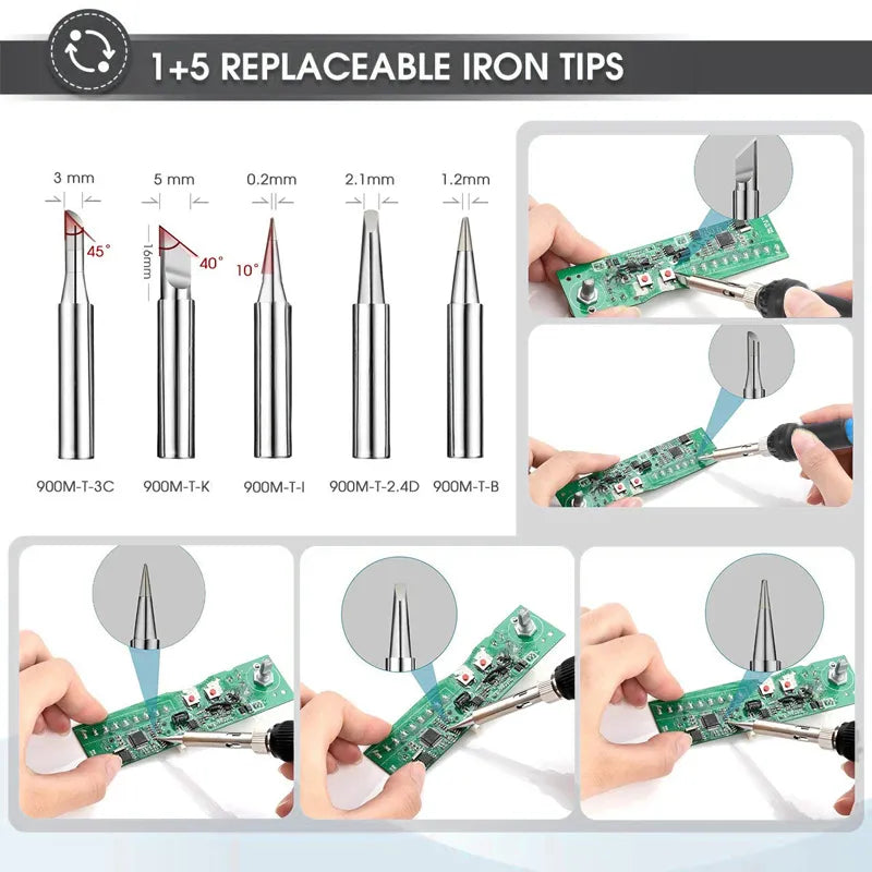 New Adjustable Temperature Electric Soldering Iron 220V 110V 60W 80W Welding Solder Rework Station Heat Pencil Tips Repair Tools