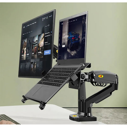 Desktop NB F160 + FP-2 Gas Spring Dual Arm for 17"-27" Monitor Holder + 10"-17" Laptop Support Air Press Mount Stand Load 2-9kg