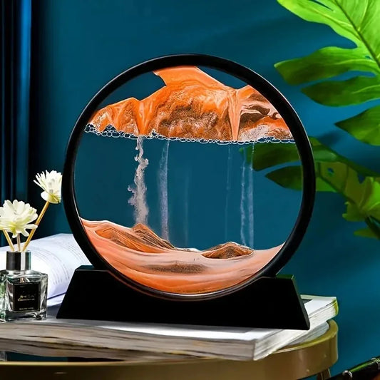 3D Zandloper Drijfzand Bewegend Zand Kunst Foto Rond Glas Diepzee Zandlandschap Ambacht Vloeiende Schilderij Kantoor Thuis