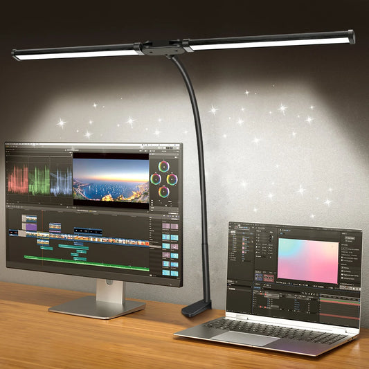 Double Head LED Desk Lamp Dimmable Computer Monitor Light USB Table Lamps Reading Lights Eye Protection 3 Color Mode For Office