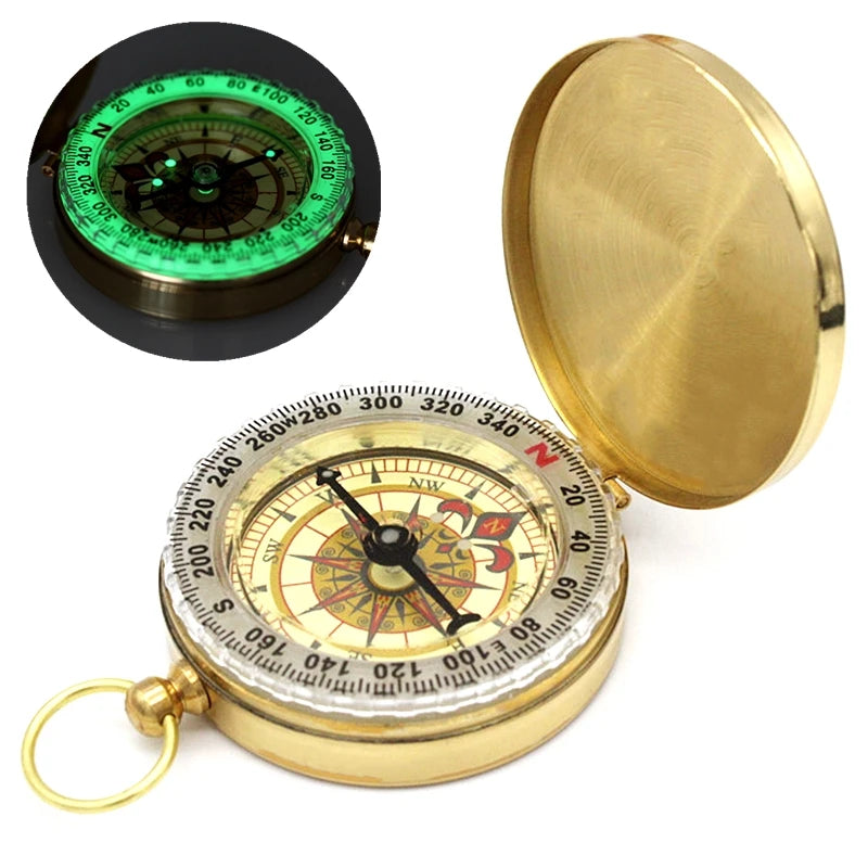Compass New Outdoor Camping Hiking Portable Pocket Brass Gold Color Copper Compass Navigation with Noctilucence Display