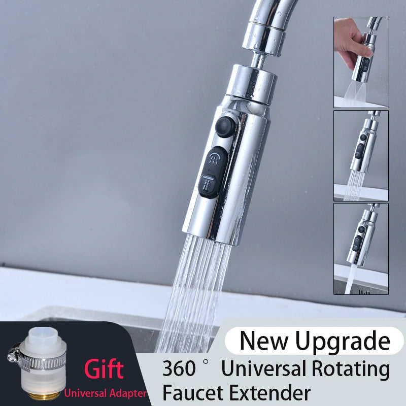 New Faucet Extender 360° Universal Rotation Extension Splash Proof Aerator 3 Modes Kitchen Sink Accessory With Universal Adapter