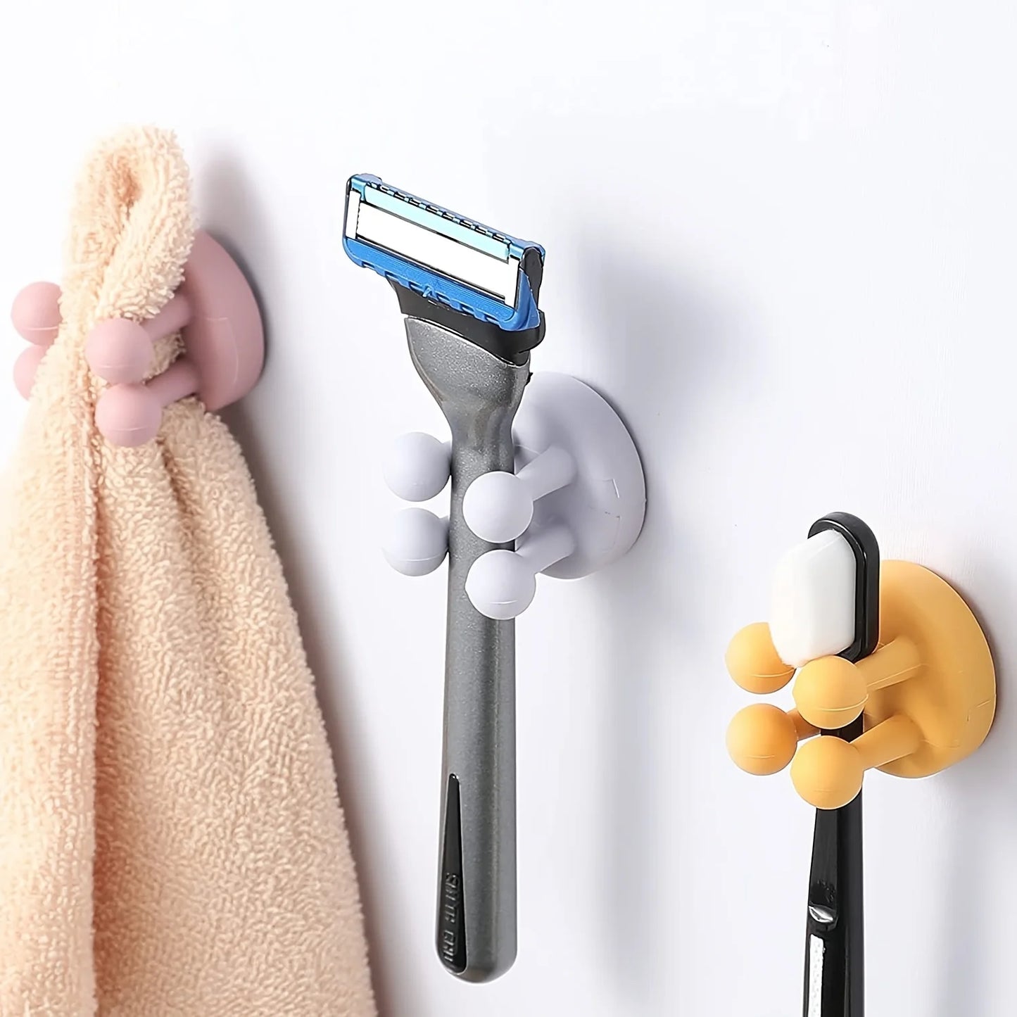 3pcs Adhesive Silicone Toothbrush Holders Wall Mounted Hanging Towels Keys Cables and Cords Kitchen and Bathroom Organization