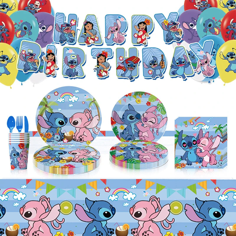 Stitch Birthday Party Decorations For Kids Toy Aluminum Foil Latex Balloons Disposable Tableware Backdrop Baby Shower Supplies